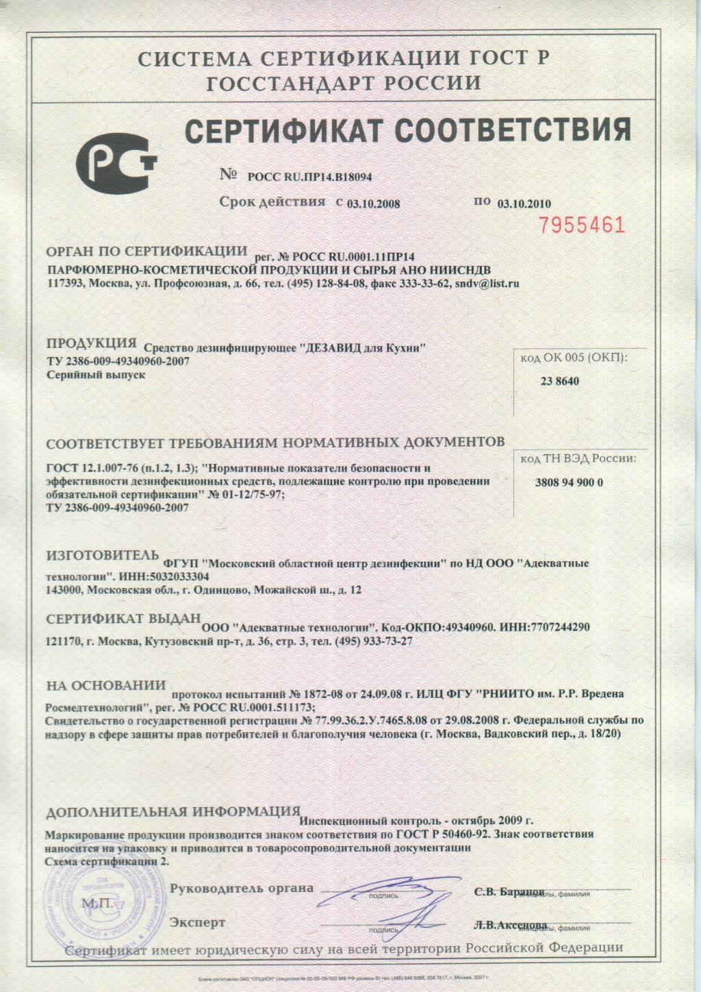 Для кухни. Сертификаты