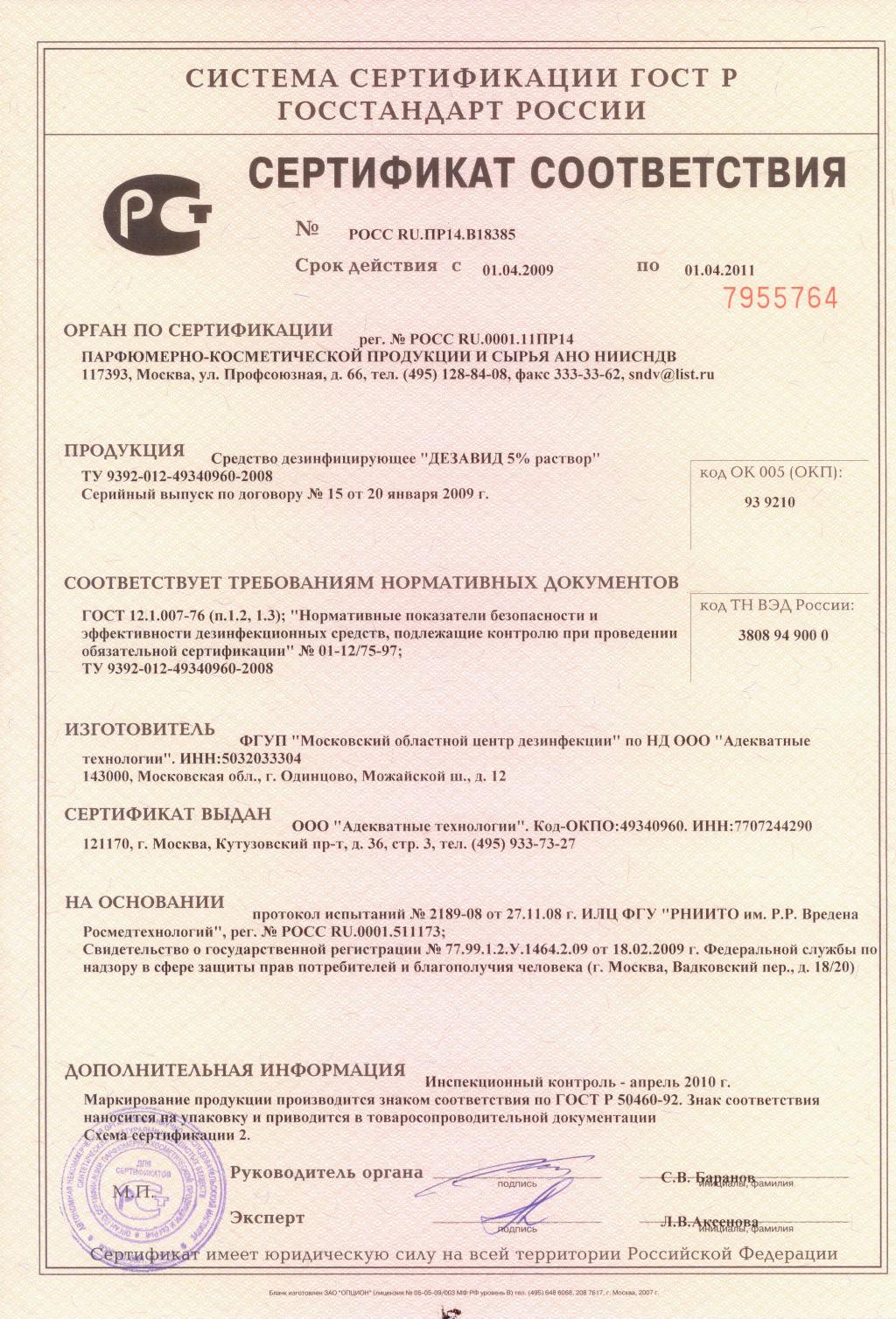 5% раствор. Сертификаты