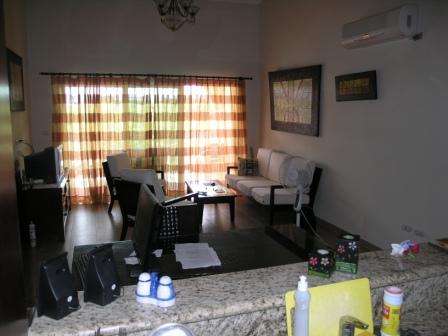 Вид гостиной из кухни. квартира