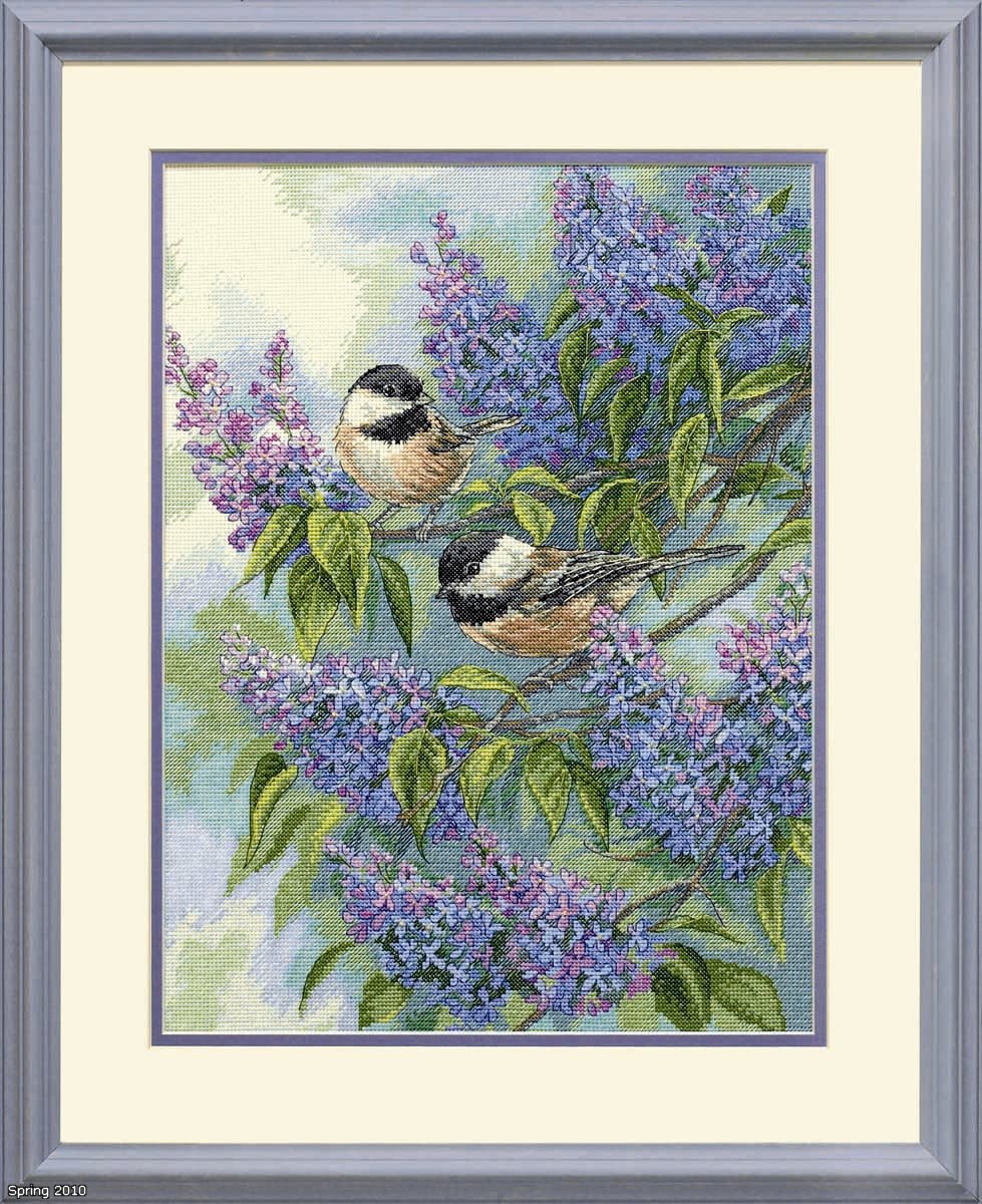 35258 Chickadees and Lilacs. Dimensions Gold 1