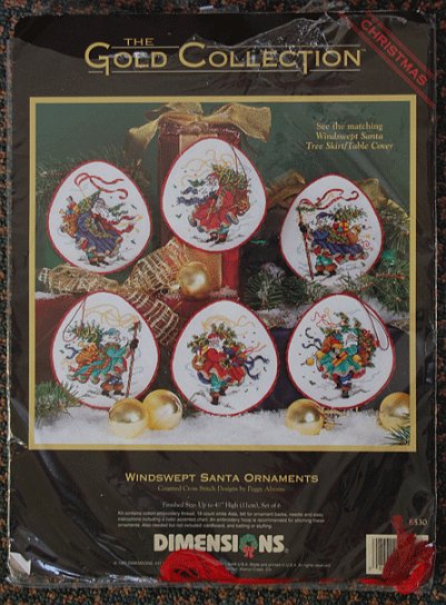 08530 Windswept Santa Ornaments. Dimensions Gold 