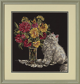 35180 Cat and Flowers. Dimensions 1