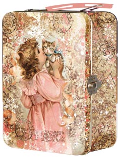 Чемоданчик девочка с котенком. Винтажные жестяные коробки
