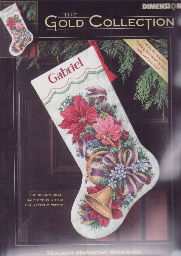08713 Holiday Harmony Stocking. Dimensions Gold 