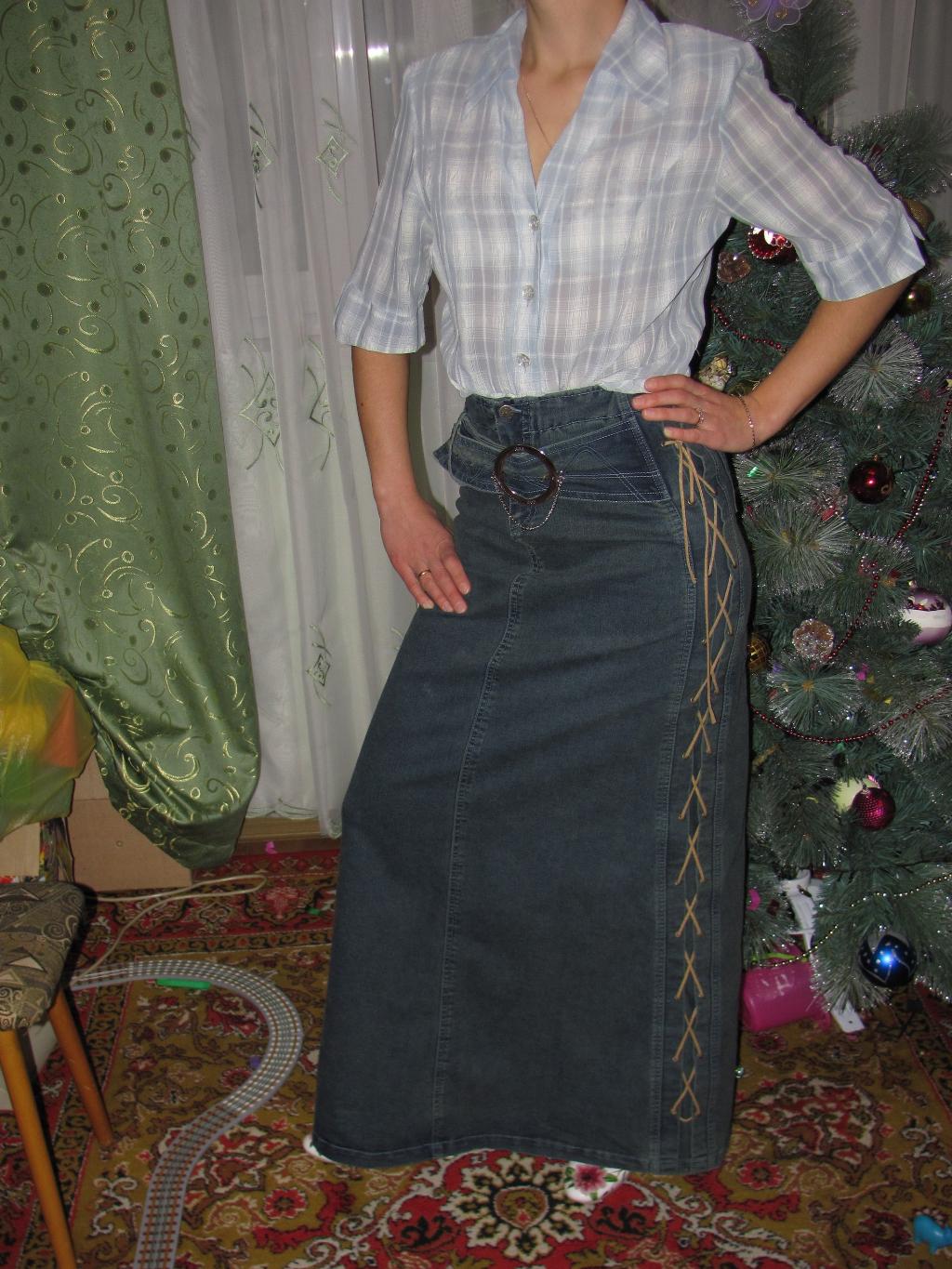 Джинсовая юбка со вставками
