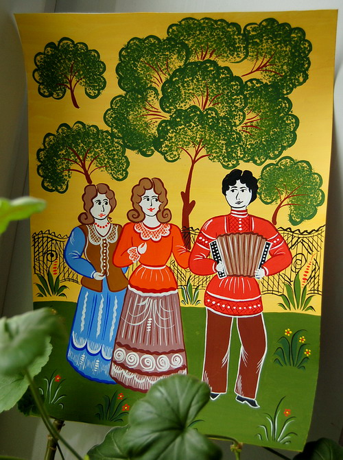 Прогулка (теперь с заборчиком).  Мои работы (роспись по дереву)