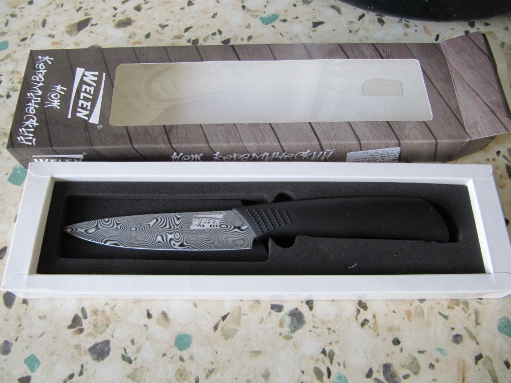 Нож овощной керамический 10см 'дамасская сталь'. Посуда WEL*EN