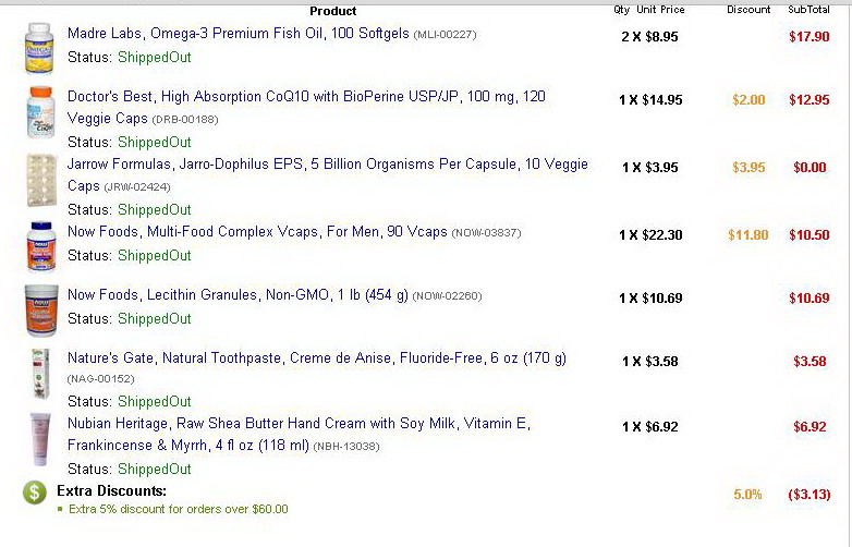 пример заказа на 62 долл всякое для здоровья . заказ с iherb.com