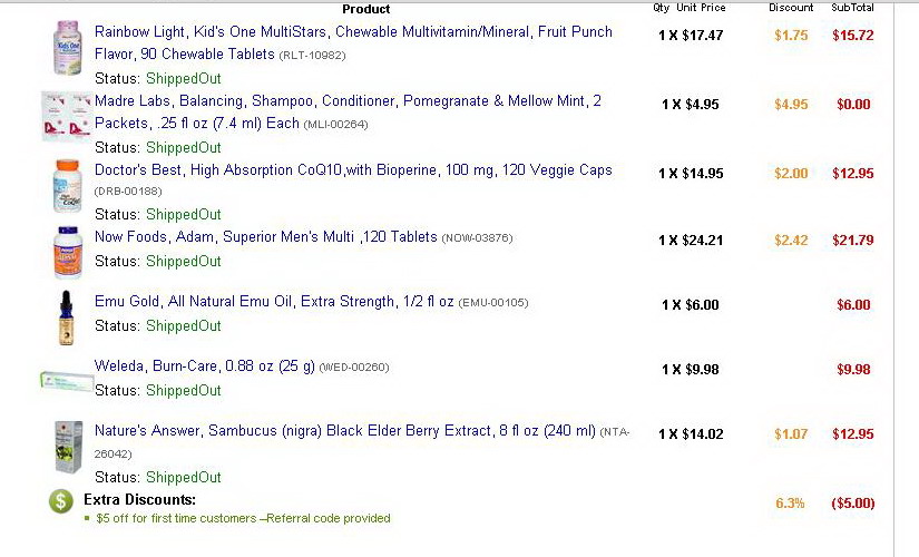 пример заказа на 80 долл. заказ с iherb.com