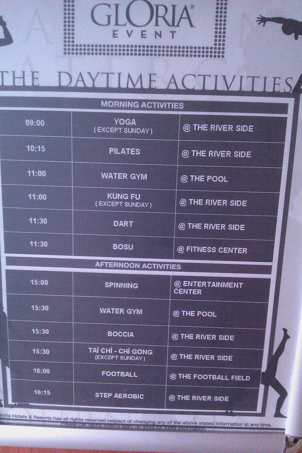 Расписание занятий фитнесом. Gloria Golf