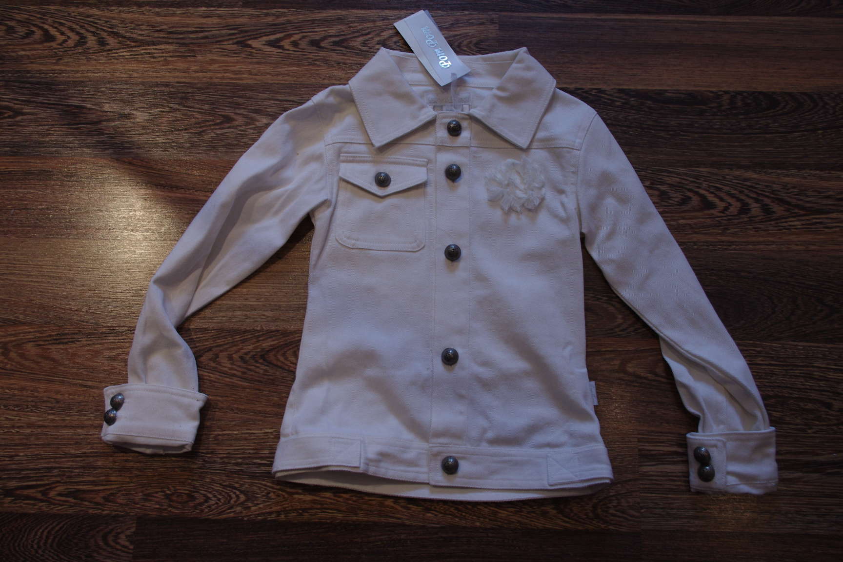 Пом Пом- джинсовка белая-128-1800. ЗАБРАЛИ