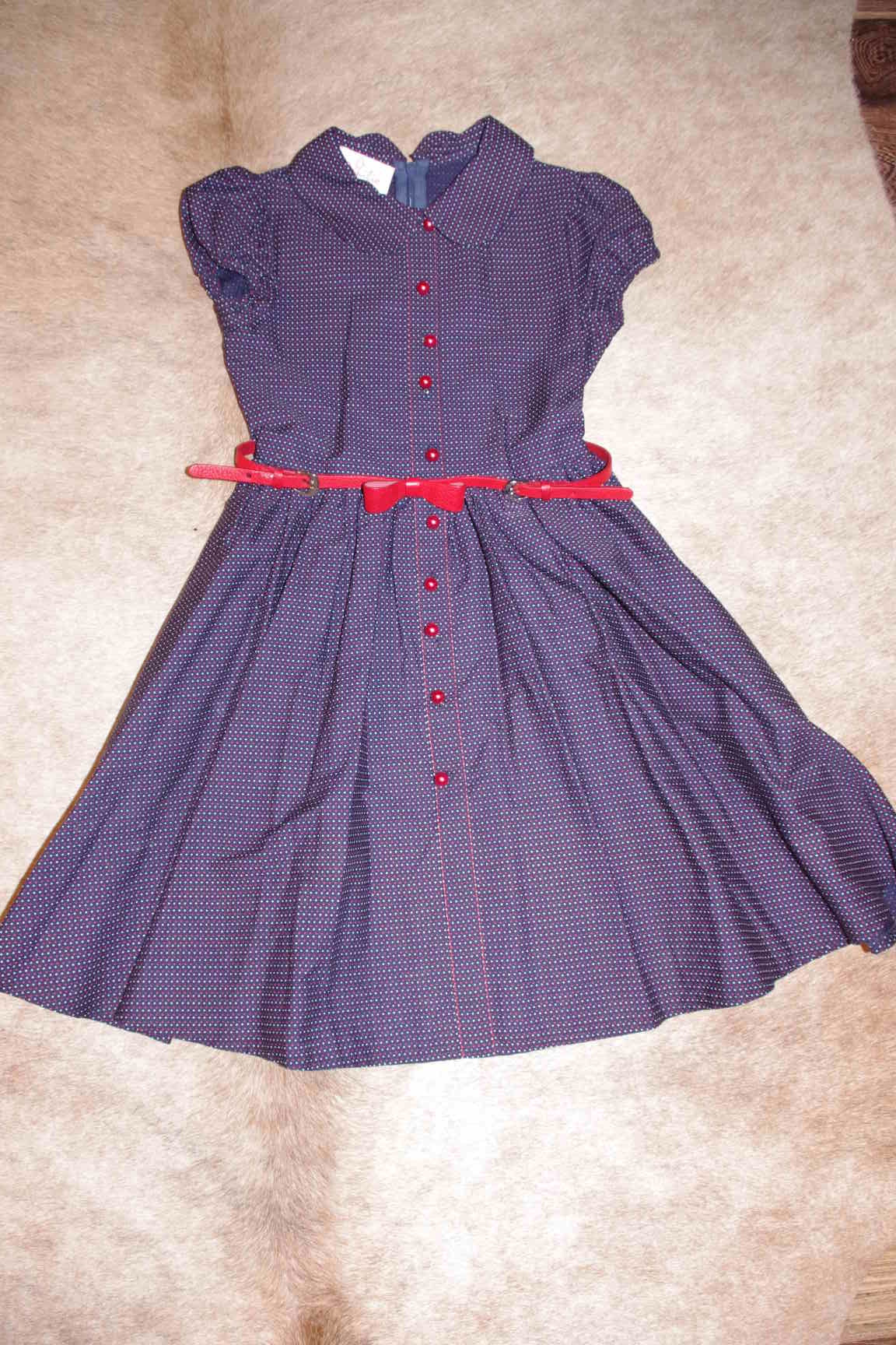 платье в горошек с пояском-128-400. ЗАБРАЛИ