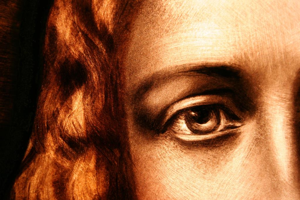  Jesus' face in a stained glass window. Art