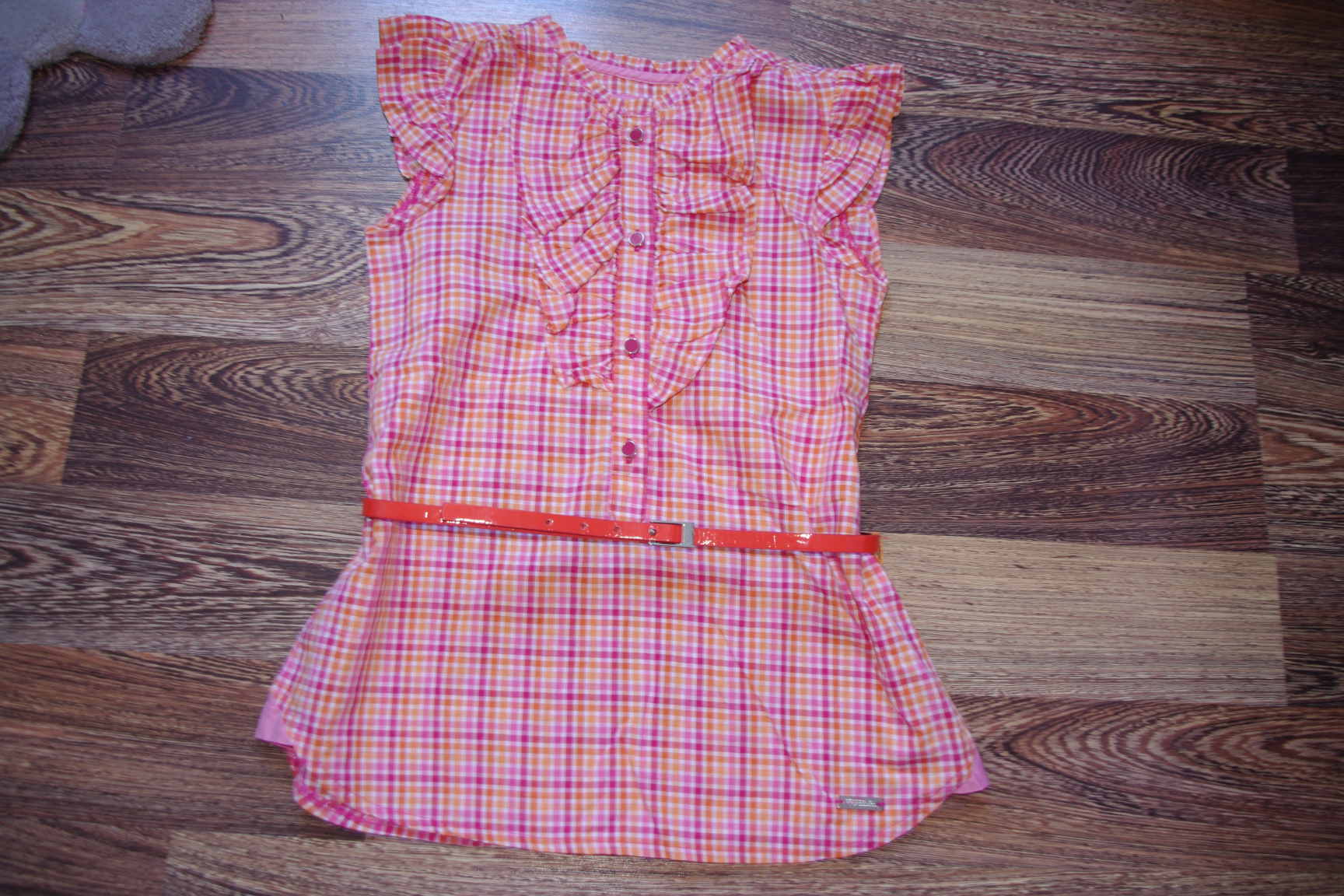 майораль рубашечка в клетку с пояском-128-400. ЗАБРАЛИ