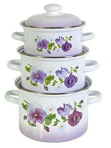 40304  Н-р 7 Анютины глазки к.2/3/4,5л 7АП2/7  шт.. Посуда СТЭМА, СТАЛЬЭМАЛ.  гг. Лысьва, Череповец