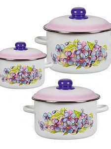 56302  Н-р 19 Фиалка к.2,0/3,0/5,5л 7КВ191М белосн. Посуда СТЭМА, СТАЛЬЭМАЛ.  гг. Лысьва, Череповец