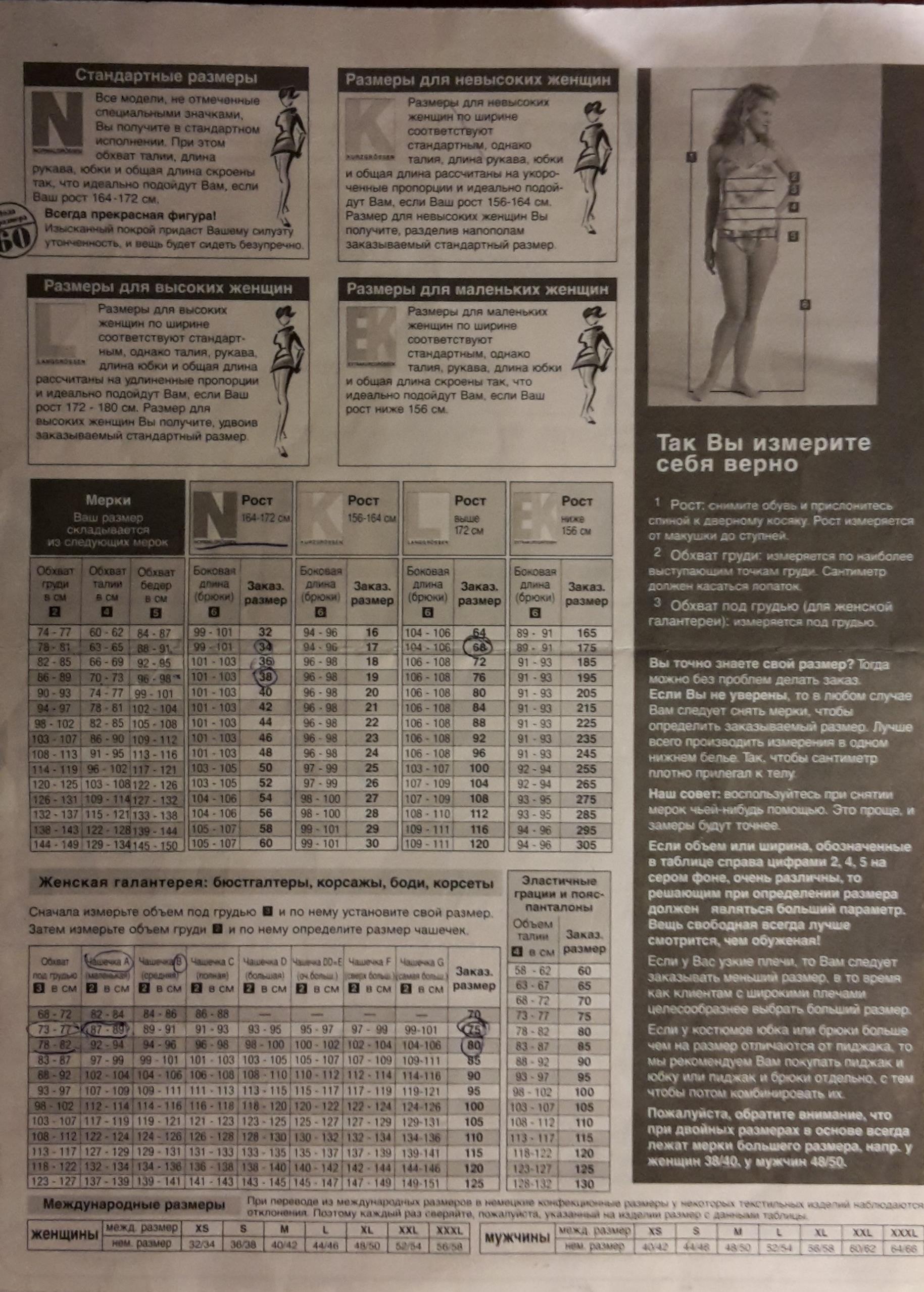 Размеры женщины. ЗАРУБЕЖНЫЙ ИНТЕРНЕТ-ШОППИНГ Германия