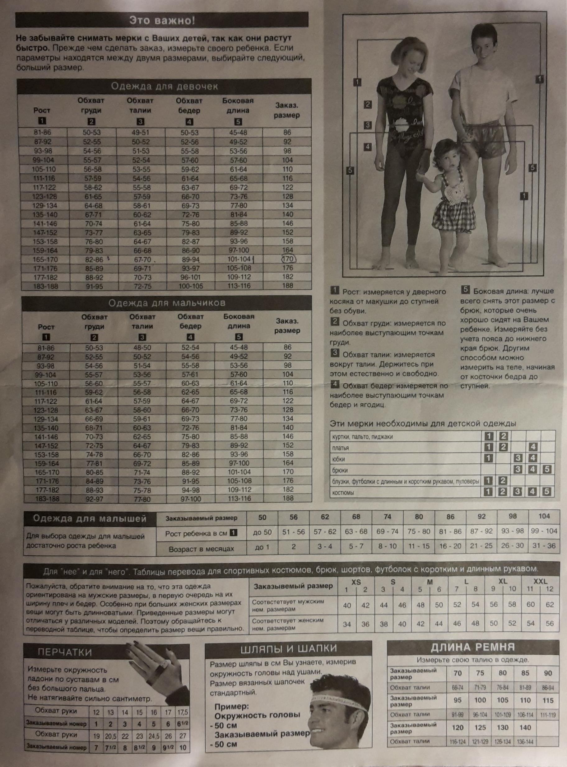 Размеры дети и подростки. ЗАРУБЕЖНЫЙ ИНТЕРНЕТ-ШОППИНГ Германия