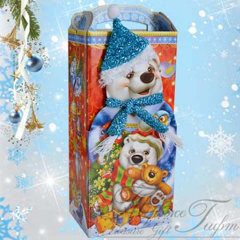 Нарядный Мишка, микрогофра, Вес 1200 гр., 590 руб.. НОВОГОДНИЕ ПОДАРКИ 2017