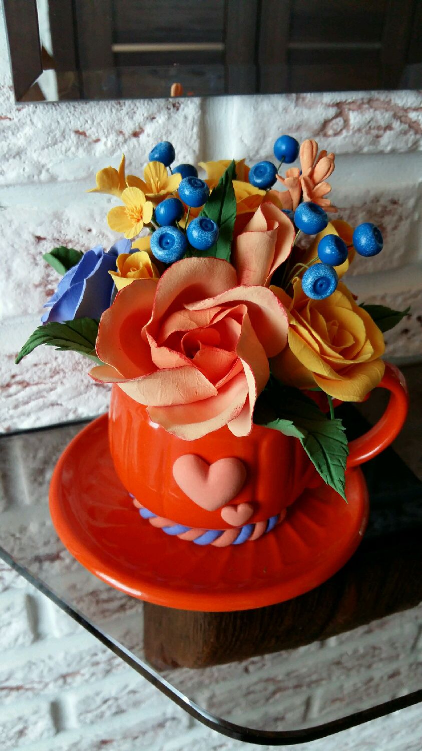 Букет в чашке Оранжевое настроение 1200р. 1.HANDMADE продажа/обмен