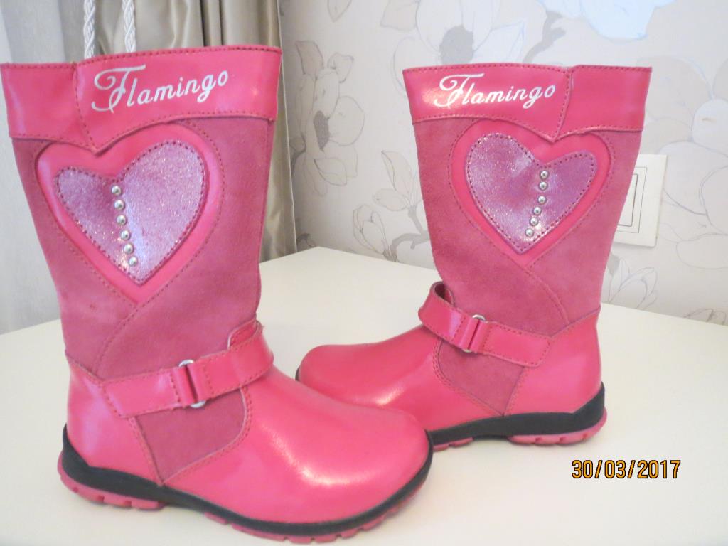 Фламинго сапоги ярко розовые б/у размер 25. Обувь