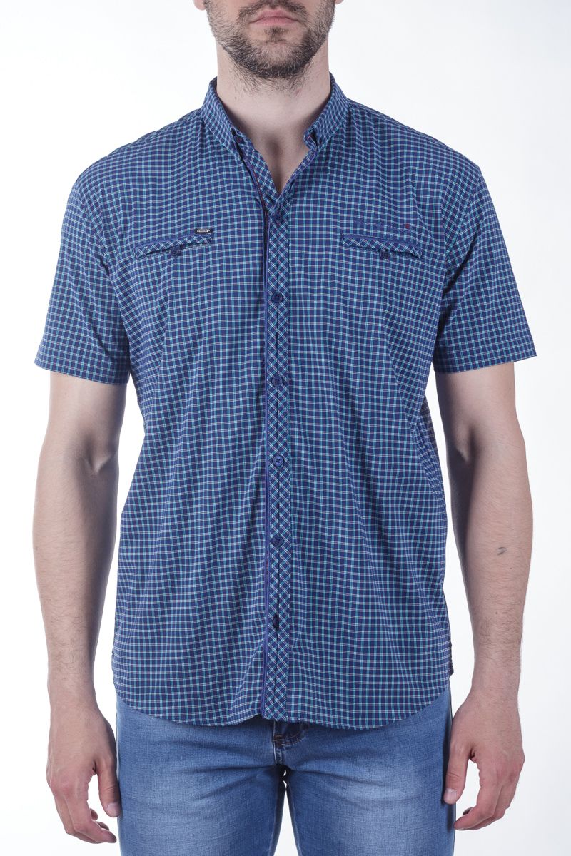 BAGARDA BG9506 NAVY-PETROL Рубашка мужская коротки. мужская одежда и обувь