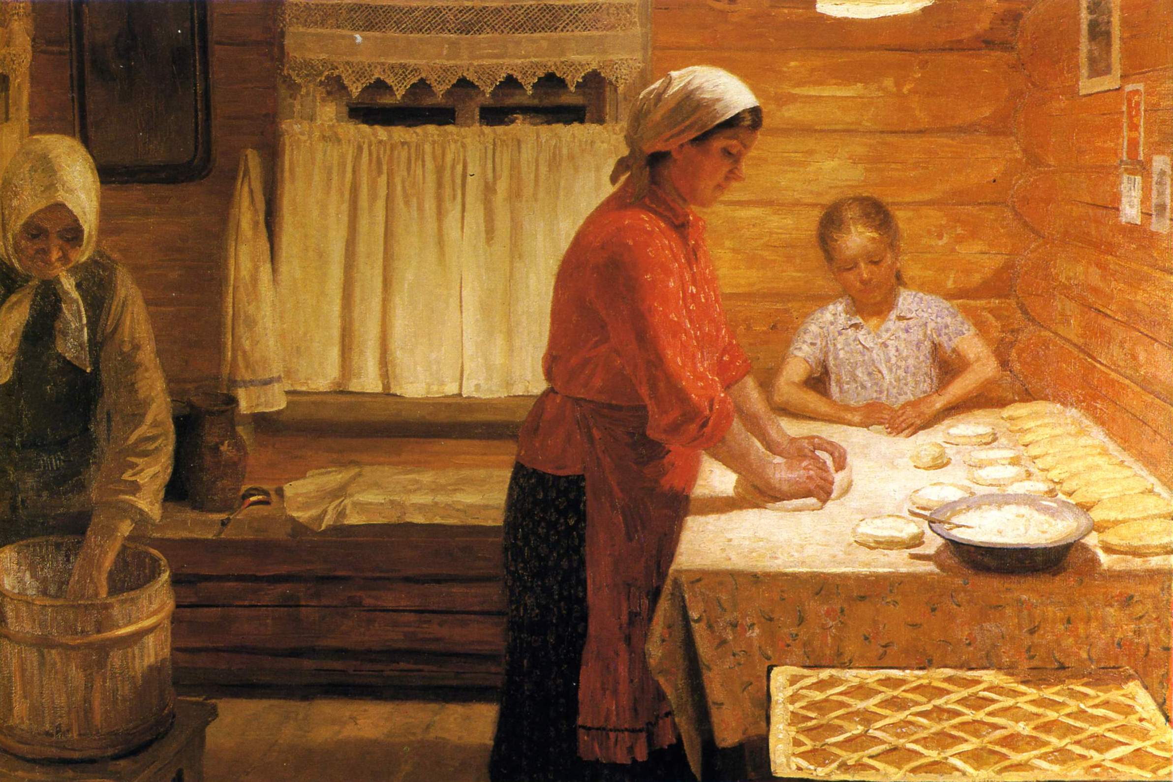 Женщина печет хлеб