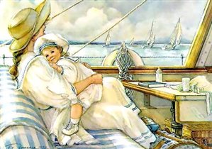 Lady & Boy In Boat
