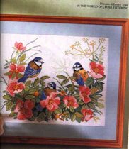 Blue birds with flowers