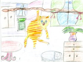 Весёлый и озорной кот бесится дома