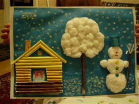 аппликация из ваты и бумаги