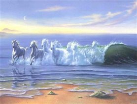 Horses and wave