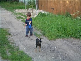 выгуливает собаку