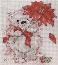 Белый мишка с красным цветочком