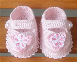 Pink Shell Preemie Baby Girl Mary Janes Booties with Flowers a