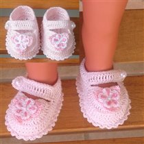 Pink Shell Preemie Baby Girl Mary Janes Booties with Flowers b