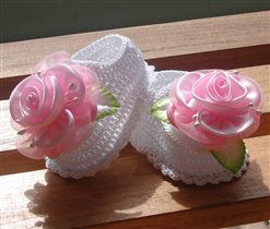 Mary Janes White w/ Pink satin rose c