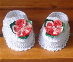 Mary Janes White w/ Crocheted 5 Petals Rose a