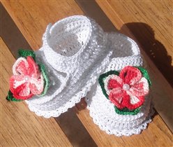 Mary Janes White w/ Crocheted 5 Petals Rose b