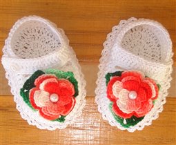 Mary Janes White w/ Crocheted Irish Rose c