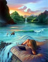 Girl reading under the watercover