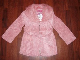 1330 120-160 Пальто вельвет на микрофлисе, натуральный мех Розовый, песочный,  кремовый 976 руб