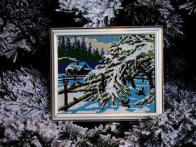 Зима( вышивка на канве с рисунком)