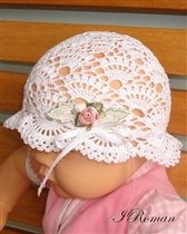 Crochet White Christening Baby hat w Venice Leaves & Flowers c