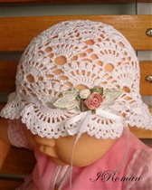 Crochet White Christening Baby hat w Venice Leaves & Flowers b