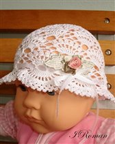Crochet White Christening Baby hat w Venice Leaves & Flowers a