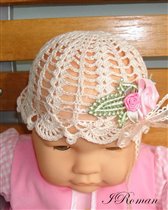 Crochet Ecru Lace Baby hat w Venice Bouquet c
