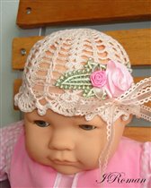 Crochet Ecru Lace Baby hat w Venice Bouquet b