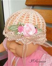 Crochet Ecru Lace Baby hat w Venice Bouquet a