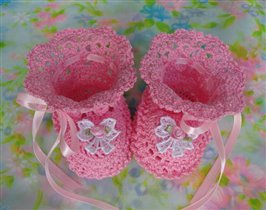 venise bow crochet lace booties pink b
